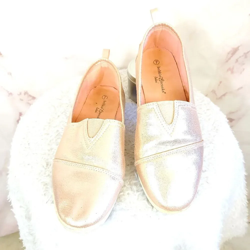 Bobbie Brooks rose metallic gold slip on shoes